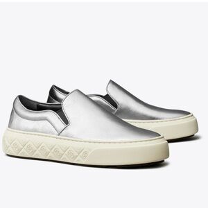 Tory Burch Ladybug Slip on sneaker in metallic silver leather NWT
